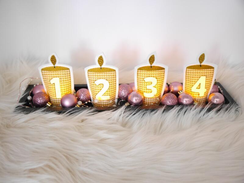4 ITH-Stickdateien LED-Teelicht-Cover Adventskranz-Kerzen im Set für 10 x 10 cm Stickrahmen S193-08